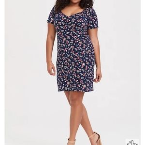 Torrid, Sz 00, NAVY FLORAL CREPE OFF SHOULDER BODYCON MINI DRESS